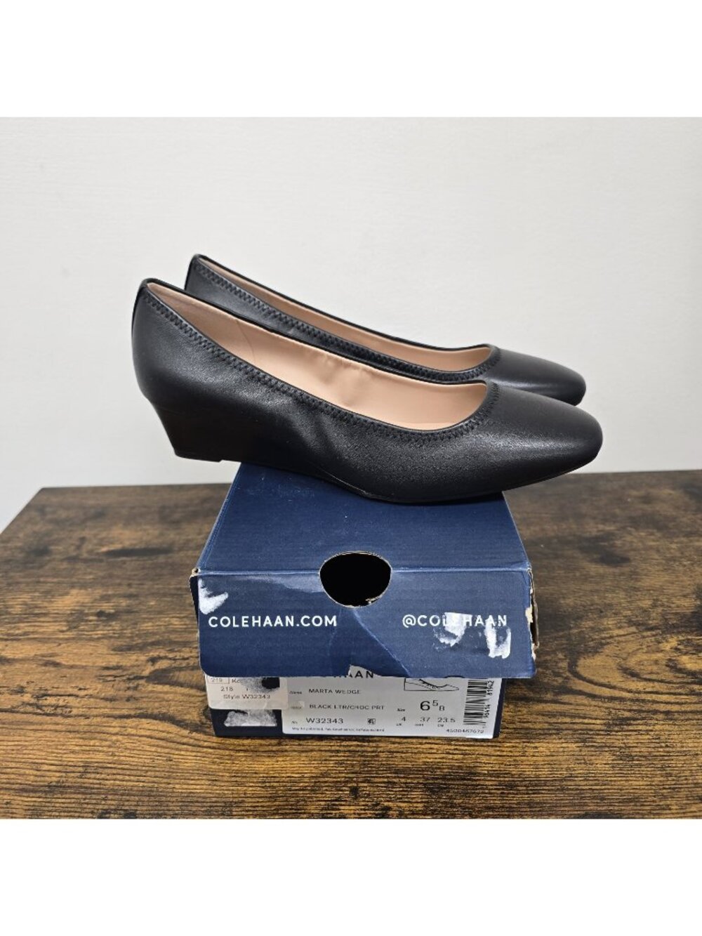 Cole Haan Marta Wedge Heels Shoes US Size 6.5B Black Leather Office Comfort EUC